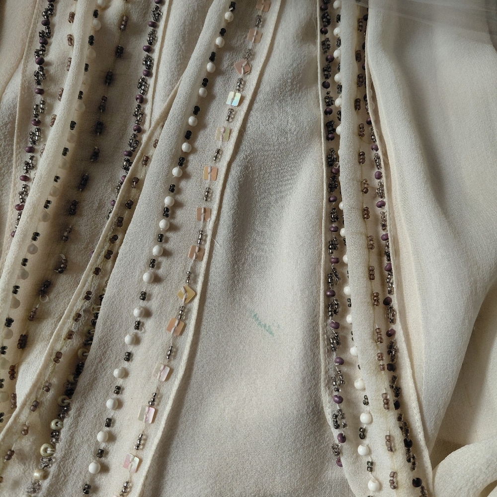 Vintage Sue Wong Couture Silk Beaded Fringe Cocktail Dress Ivory Formal Y2K Size - Picture 11 of 11